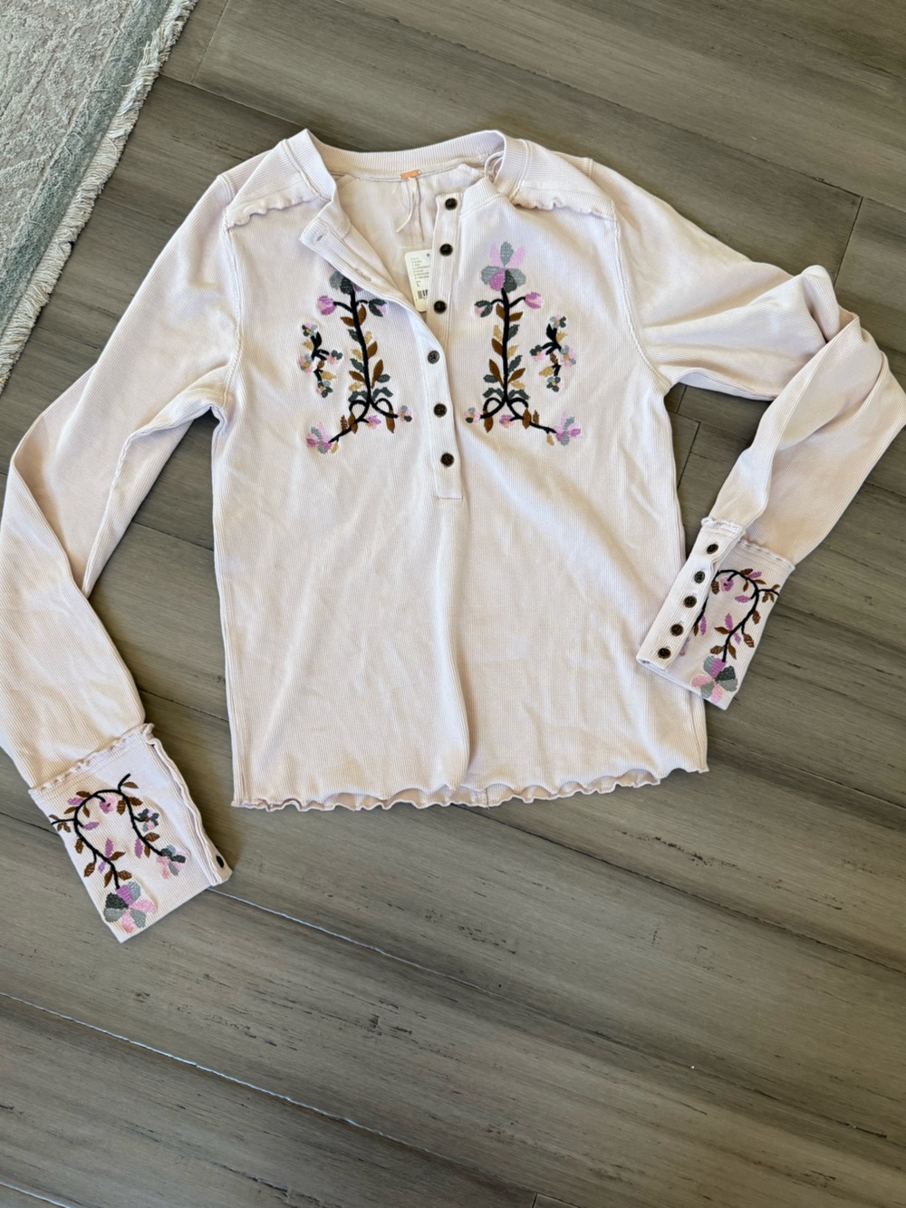 Free People Lavender Embroidered Long Sleeve
